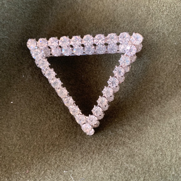 Triangle Double Layer Prong Set Rhinestone Pin Brooch - Picture 3 of 10